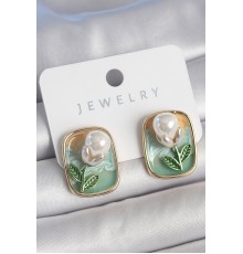 Pirinç Gold Renk Mix Renk Mineli İncili Çiçek Mineli Portre Model Kadın Küpe - TJ-BKP10506