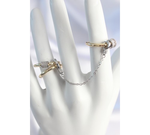 Pirinç Mix Renk Zirkon Taşlı Zincir Kadın Yüzük Seti - TJ-BYK3753