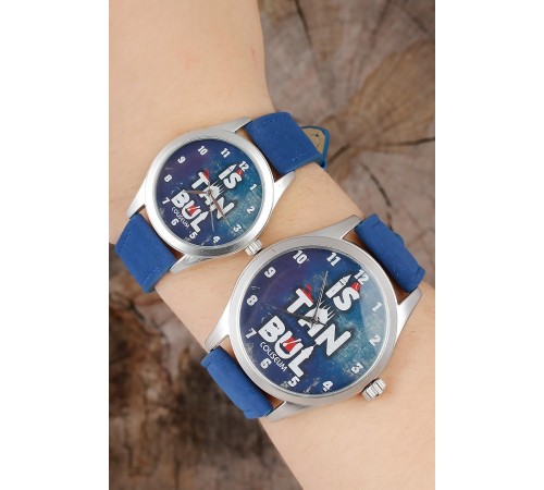İstanbul Tasarım Lacivert Deri Kordonlu Sevgili Saatleri - TJ-SGK1368