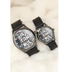 Siyah Renk Deri Kordonlu İstanbul Tasarımlı Sevgili Saatleri - TJ-SGK1369