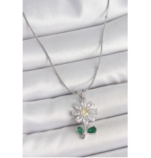 316L Çelik Gümüş Renk Minimal Topçuk Zincir Zirkon Taşlı Papatya Model Kadın Kolye - TJ-BKO10205