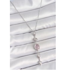 316L Çelik Gümüş Renk Zincir Zirkon Taşlı Pembe Sedefli Y Model Dekolte Kadın Kolye - TJ-BKO10209