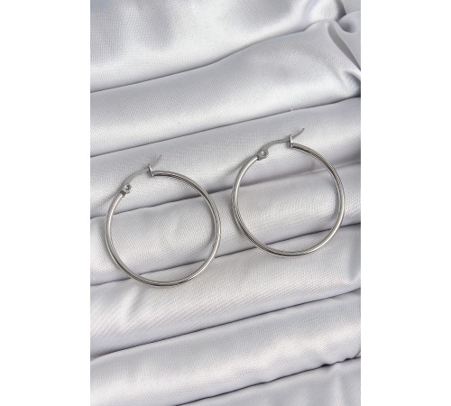 316 Çelik Gümüş Renk 33 mm Halka Model Kadın Küpe - TJ-BKP10515