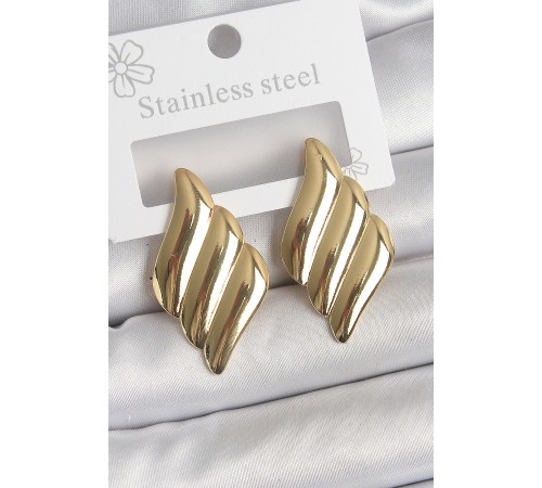 316 Çelik Gold Renk Dalga Model Kadın Küpe - TJ-BKP10519