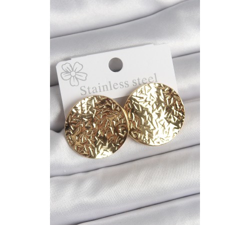 316 Çelik Gold Renk İşlemli Daire Plaka Model Kadın Küpe - TJ-BKP10520