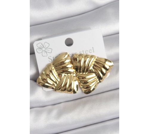 316 Çelik Gold Renk İşlemeli Üçgen Model Kadın Küpe - TJ-BKP10524