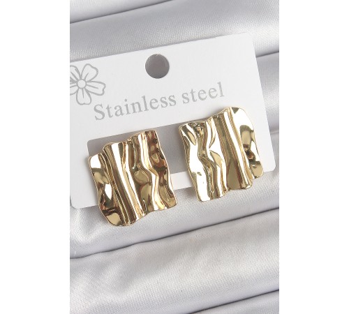 316 Çelik Gold Renk Dalgalı Plaka Model Kadın Küpe - TJ-BKP10526