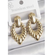 316 Çelik Gold Renk İşlemeli Motiif Model Kadın Küpe - TJ-BKP10528