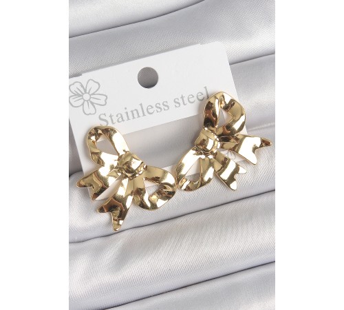 316 Çelik Gold Renk Kurdele Plaka Model Kadın Küpe - TJ-BKP10531