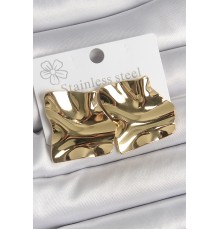 316 Çelik Gold Renk Dalgalı Plaka Kare Model Kadın Küpe - TJ-BKP10532