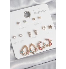 Pirinç Gold Renk Zirkon Taşlı Damla Model Yıldız Detaylı 7 Çift Kadın Küpe Seti - TJ-BKP10538