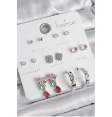 Pirinç Gümüş Renk Zirkon Taşlı Çiçek Figür İncili Halka Detay 7 Çift Kadın Küpe Seti - TJ-BKP10543