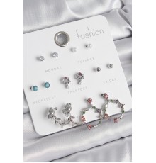 Pirinç Gümüş Renk Zirkon Taşlı Gül Figür Halka Model 7 Çift Kadın Küpe Seti - TJ-BKP10544