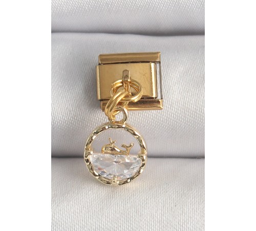 316L Çelik Gold Renk Sallantı Zirkon Taşlı Balina Model Nomination Charm - TJ-BC1339