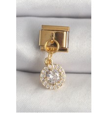316L Çelik Gold Renk Sallantı Daire Zirkon Taşlı Nomination Charm - TJ-BC1342
