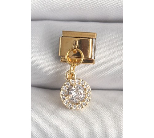 316L Çelik Gold Renk Sallantı Daire Zirkon Taşlı Nomination Charm - TJ-BC1342