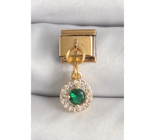 316L Çelik Gold Renk Sallantı Yeşil Zirkon Taşlı Nomination Charm - TJ-BC1344