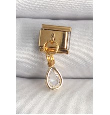 316L Çelik Gold Renk Sallantı Damla Zirkon Taşlı Nomination Charm - TJ-BC1345