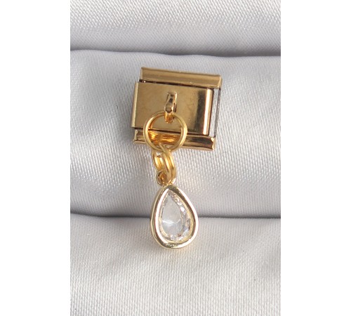 316L Çelik Gold Renk Sallantı Damla Zirkon Taşlı Nomination Charm - TJ-BC1345