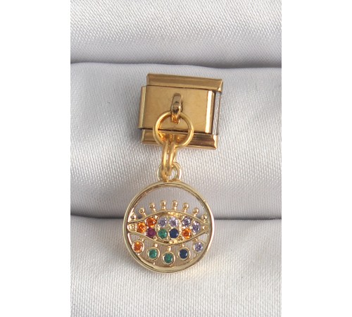 316L Çelik Gold Renk Sallantı Renkli Zirkon Taşlı Göz Model Nomination Charm - TJ-BC1346