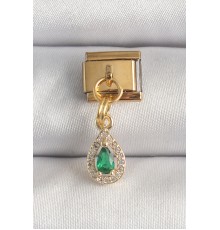 316L Çelik Gold Renk Sallantı Damla Yeşil Zirkon Taşlı Nomination Charm - TJ-BC1349