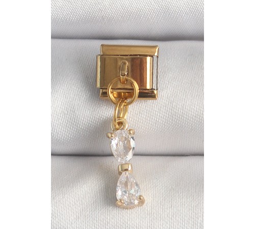 316L Çelik Gold Renk Sallantı Zirkon Taşlı Kurdele Model Nomination Charm - TJ-BC1351