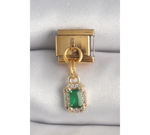 316L Çelik Gold Renk Sallantı Kare Yeşil Zirkon Taşlı Nomination Charm - TJ-BC1352