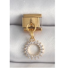 316L Çelik Gold Renk Zirkon Taşlı Sallantı Güneş Model Nomination Charm - TJ-BC1353