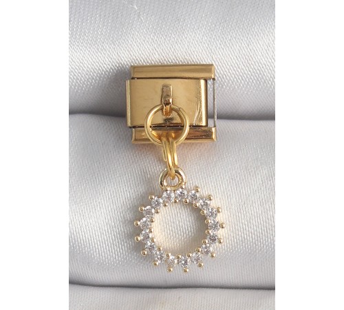 316L Çelik Gold Renk Zirkon Taşlı Sallantı Güneş Model Nomination Charm - TJ-BC1353