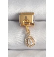 316L Çelik Gold Renk Sallantı Damla Zirkon Taşlı Nomination Charm - TJ-BC1354