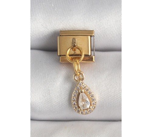 316L Çelik Gold Renk Sallantı Damla Zirkon Taşlı Nomination Charm - TJ-BC1354