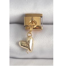 316L Çelik Gold Renk Sallantı Kalp Model Zirkon Taş Detay Nomination Charm - TJ-BC1358