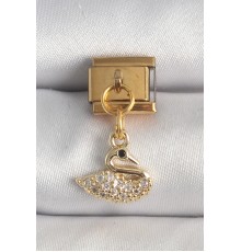 316L Çelik Gold Renk Sallantı Zirkon Taşlı Kuğu Model Nomination Charm - TJ-BC1359