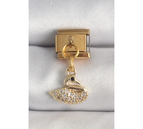 316L Çelik Gold Renk Sallantı Zirkon Taşlı Kuğu Model Nomination Charm - TJ-BC1359