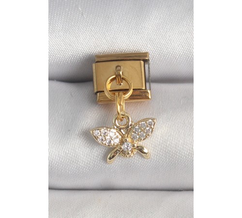 316L Çelik Gold Renk Zirkon Taşlı Model Nomination Charm - TJ-BC1360