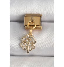 316L Çelik Gold Renk Sallantı Zirkon Taşlı Yonca Model Nomination Charm - TJ-BC1361