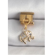 316L Çelik Gold Renk Sallantı Zirkon Taşlı Fil Model Nomination Charm - TJ-BC1362