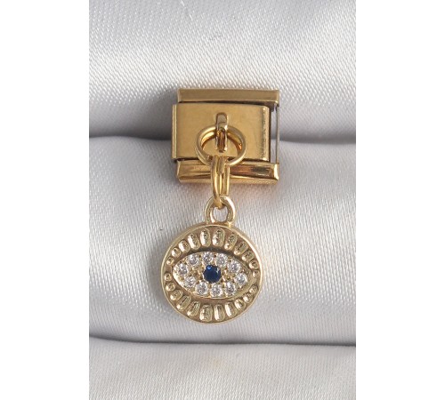 316L Çelik Gold Renk Sallantı Zirkon Taşlı Göz Model Nomination Charm - TJ-BC1363