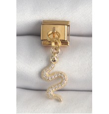 316L Çelik Gold Renk Sallantı Zirkon Taşlı Yılan Model Nomination Charm - TJ-BC1364