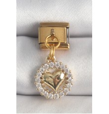 316L Çelik Gold Renk Sallantı Zirkon Taşlı Kalp Model Nomination Charm - TJ-BC1367