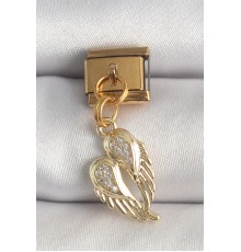 316L Çelik Gold Renk Sallantı Zirkon Taşlı Kanat Model Nomination Charm - TJ-BC1368