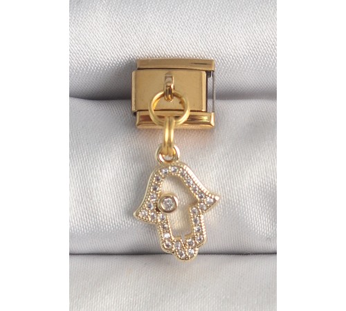 316L Çelik Gold Renk Sallantı Zirkon Taşlı Fatma Ana El Model Nomination Charm - TJ-BC1369