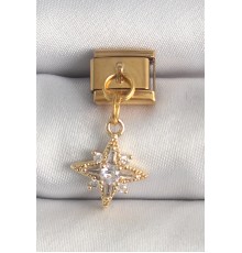 316L Çelik Gold Renk Sallantı Zirkon Taşlı Kutup Yıldız Model Nomination Charm - TJ-BC1370