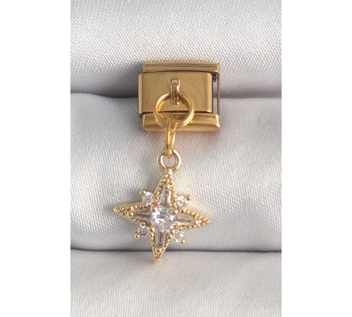316L Çelik Gold Renk Sallantı Zirkon Taşlı Kutup Yıldız Model Nomination Charm - TJ-BC1370