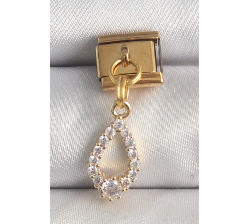 316L Çelik Gold Renk Sallantı Zirkon Taşlı Damla Model Nomination Charm - TJ-BC1372