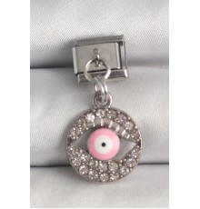 316L Çelik Gümüş Renk Sallantı Zirkon Taşlı Pembe Göz Model Nomination Charm - TJ-BC1373