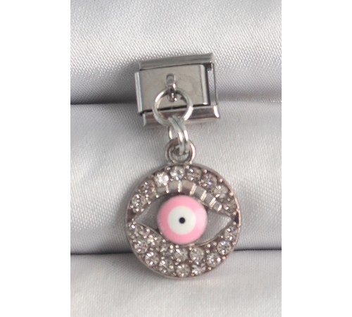 316L Çelik Gümüş Renk Sallantı Zirkon Taşlı Pembe Göz Model Nomination Charm - TJ-BC1373