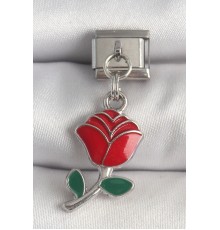 316L Çelik Gümüş Renk Sallantı Kırmızı Gül Model Nomination Charm - TJ-BC1379