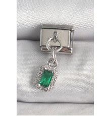 316L Çelik Gümüş Renk Sallantı Yeşik Kare Zirkon Taşlı Nomination Charm - TJ-BC1380