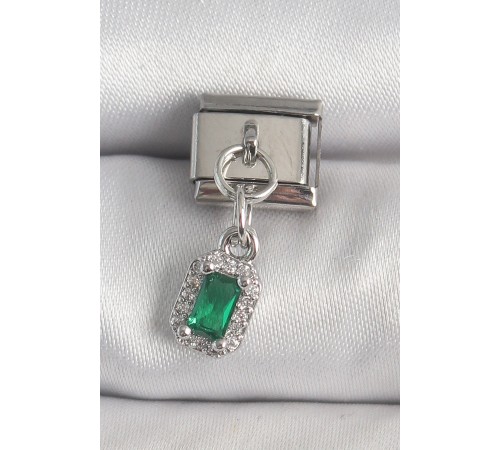 316L Çelik Gümüş Renk Sallantı Yeşik Kare Zirkon Taşlı Nomination Charm - TJ-BC1380